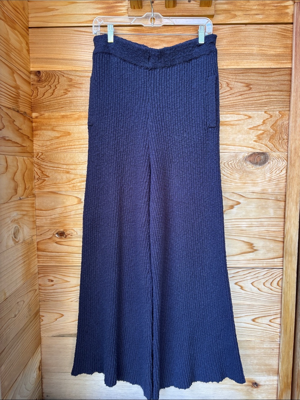 Free People FP Beach Adelaide Ribbed Knit Wide Leg Pants Navy Medium